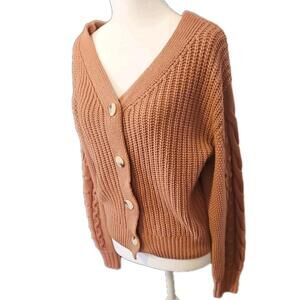 Jessica Simpson Knit Crop button up Cardigan Size m Salmon/Dusty Rose Sweater